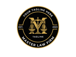 Professional law firm logo with golden scales and tagline