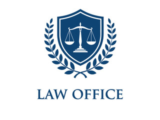 Professional law office logo with shield and scales of justice