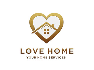 Golden heart shaped house logo for home services company