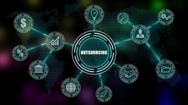 Global Financial Technology Network with outsourcing Currency Symbol and Digital Icons Indian Rupee finance. 4K VIDEO 