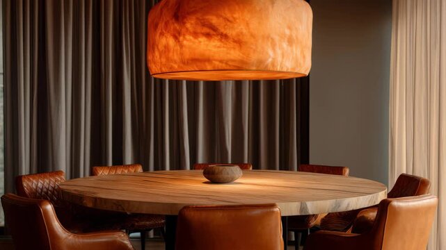 Minimalistic sofa in beige boucle, brown cushions and coffee table is dark wood. Cream-colored wall. Soft, curved plush cream sofa with a curved backrest in neutral tones. Aesthetic room furniture