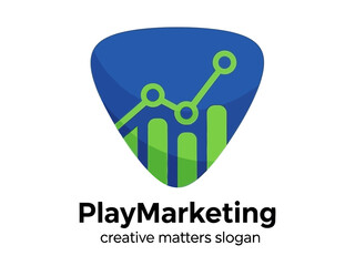 Vibrant PlayMarketing logo with green graph on blue guitar pick