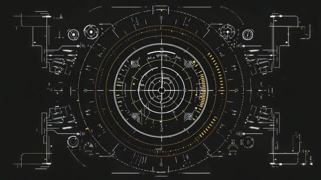 Futuristic HUD Display with Circular Target Reticle and Data Readouts on Dark Background heads-up display
