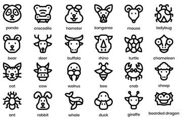 Fototapeta premium set of animals icon with simple line use for web and zoology infographic, editable stroke, nature, mammals, predator, insect, fish, wild life and vector .