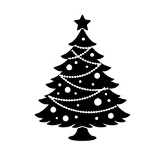 Christmas Tree Silhouette Ornament – Black Icon on Transparent Background