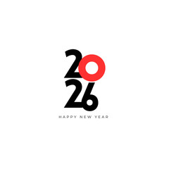 Simple style happy new year 2026 black typography, on white background