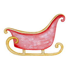 Watercolor Red Sled, Christmas illustration for holiday design.