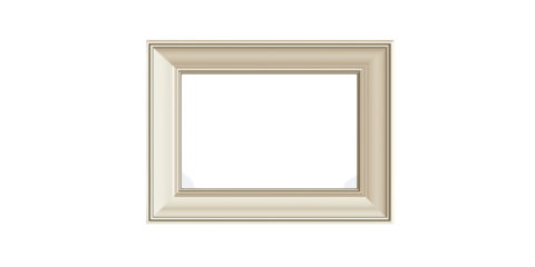 Ornate cream colored rectangular picture frame with subtle gold trim isolated on a transparent background