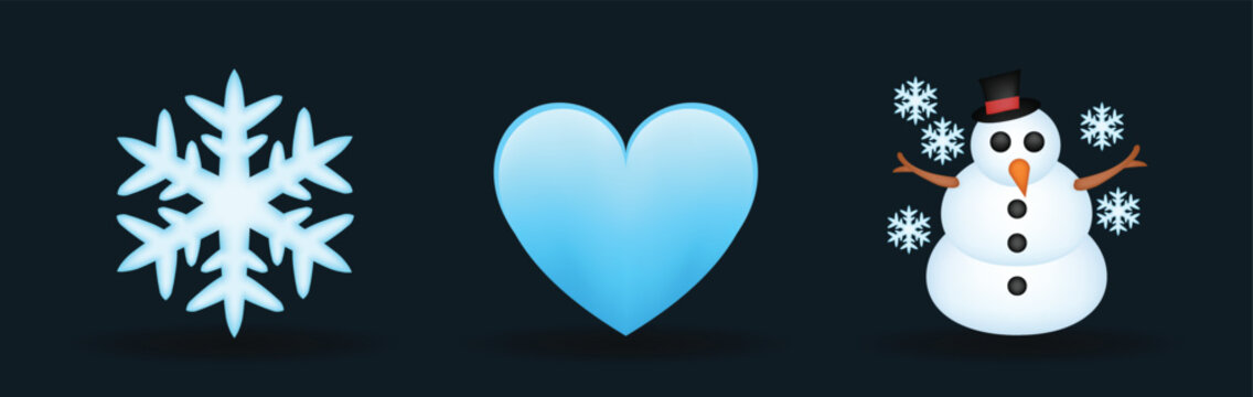 Blue color heart, snowman and snowflake vector emoji illustration