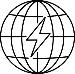 A simple black and white line art icon symbolizing global electricity and power distribution