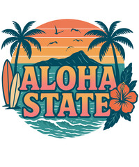 Obraz premium Retro Aloha State – Tropical Illustration Inspired by Hawaii Transparent Background