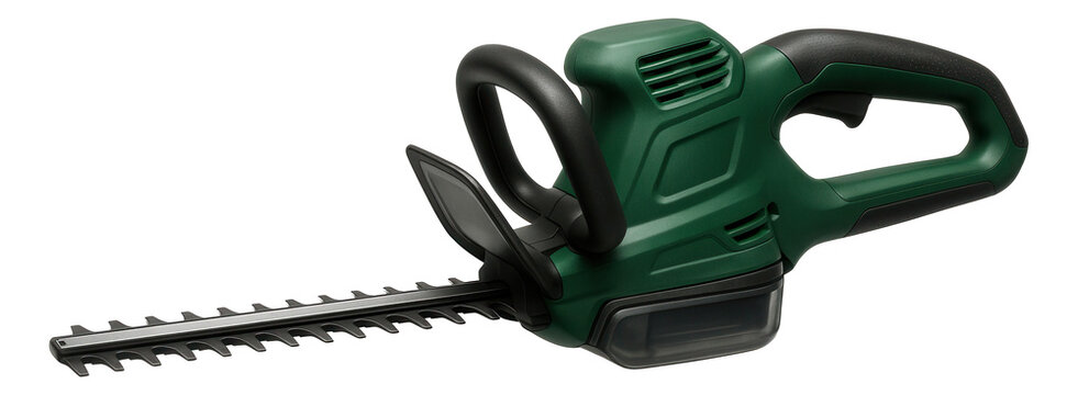 Electric hedge trimmer featuring a debris collector for efficient commercial landscaping.