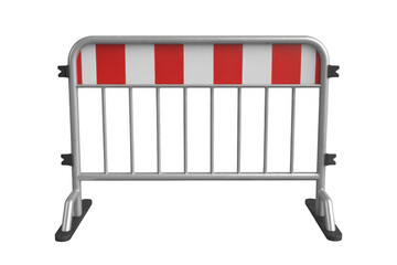 Red and white construction barrier metal gate safety barrier isolated on a transparent background