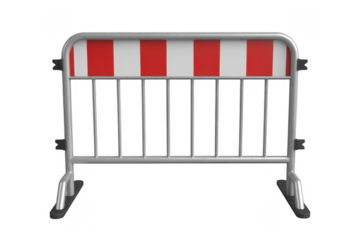 Red and white construction barrier metal gate safety barrier isolated on a transparent background