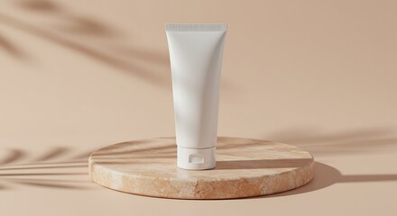 Realistic Cosmetic Tube on Natural Stone Surface with Leaf Shadow, Studio Shot