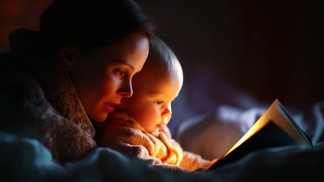 A Heartwarming Scene of a Mother Reading to Her Baby in the Soft Glow of a Cozy Room, Capturing the Essence of Bonding and Imagination Through Shared Stories.
