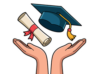 Celebrating Academic Achievement with Graduation Cap and Diploma in Hands