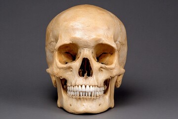 Obraz premium Human skull displayed on a plain background