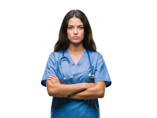 Young female doctor standing with crossed arms and stethoscope