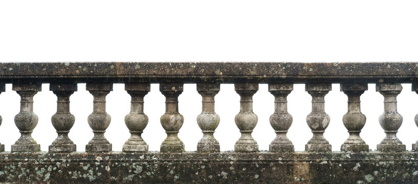 Vintage stone balustrade isolated on white background