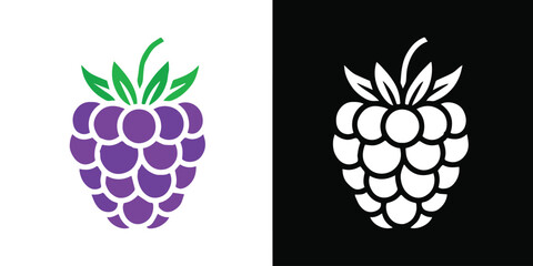 raspberry flat icon set berry symbol leaf stem illustration