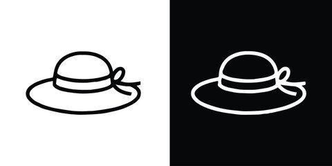 hat silhouette ribbon bow wide brim hat icon set for design