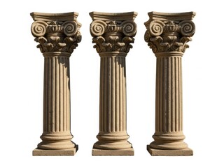 Obraz premium Three ancient greek or roman style stone columns isolated on white background