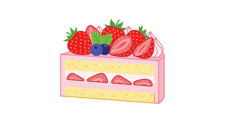 A delightful slice of strawberry shortcake with fresh berries and cream