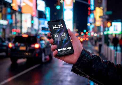 Smartphone app preview in city night