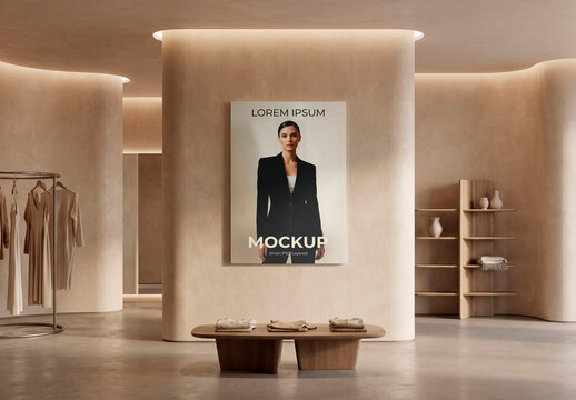 Minimal boutique interior poster mockup