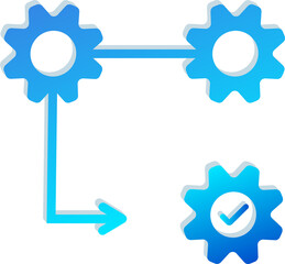 3D Execution Workflow Icon with Gears and Check Mark Isolated on Transparent Background