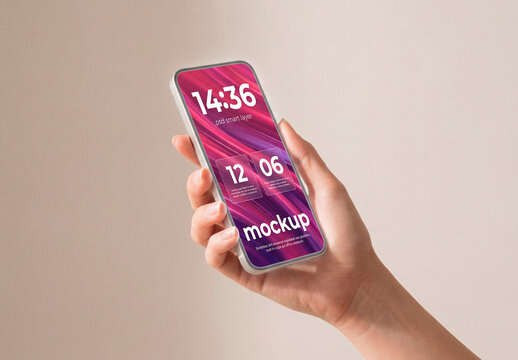 Hand holding phone mockup