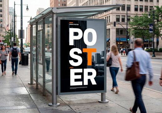 Street bus stop billboard mockup