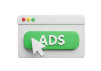 Green online advertisement button with white cursor on transparent background