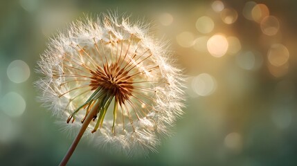 Obraz premium Seed head of a mature plant illuminated by warm sunlight against a soft background