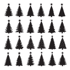 Obraz premium Black and white Christmas tree with stars on arranged in a grid pattern