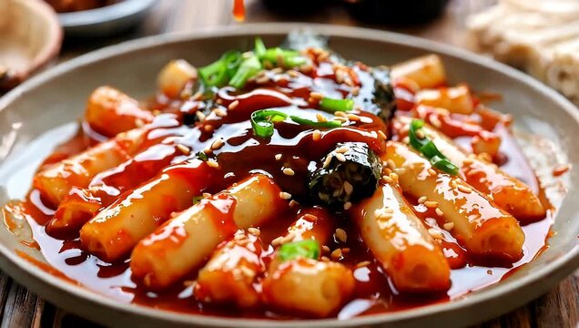 Delicious Korean Tteokbokki - A Spicy and Savory Culinary Delight.