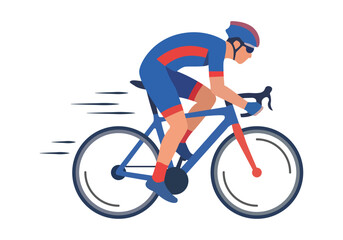 Ciclista profesional con equipaci&oacute;n azul y roja compitiendo en una carrera de ciclismo de carretera a gran velocidad