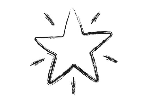Ilustraci&oacute;n de una estrella de cinco puntas estilo boceto con brillo sobre fondo blanco