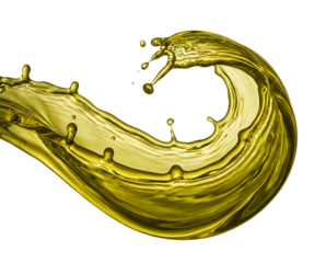 Splash of golden oil or liquid on a transparent background