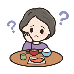 味覚障害の高齢女性のイラスト