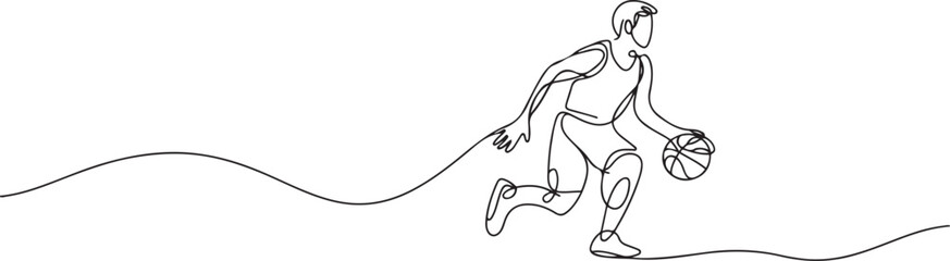 One continuous line drawing of Basketball sports vector illustration. one line Art icon drawing