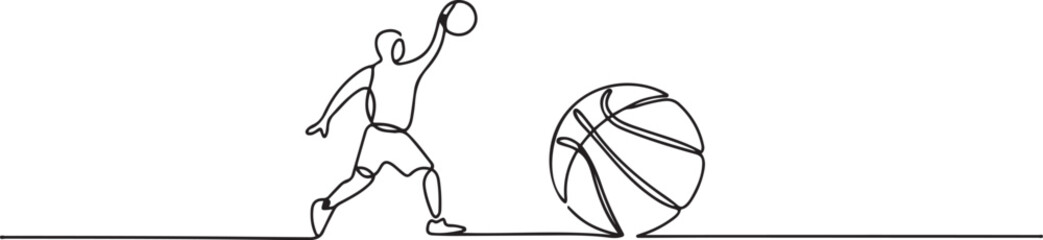 One continuous line drawing of Basketball sports vector illustration. one line Art icon drawing