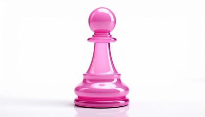 Glossy pink chess pawn on white background with modern, reflective finish.