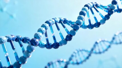 Close-up of a blue DNA double helix structure, representing genetic material and molecular biology. Key in genetic research and biochemistry. - Powered by Adobe