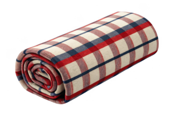 Rolled plaid blanket isolated on transparent background