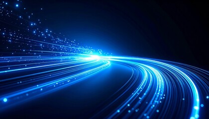 Blue data trails curving through dark tech background