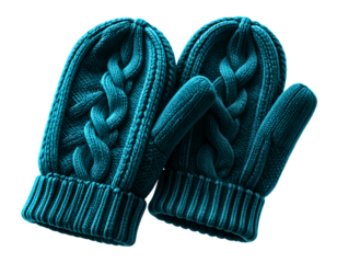 Deep navy hand-knit mittens featuring a textured braided design.