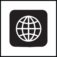 A vector illustration of a global earth icon set on a metallic web button representing a world map and internet communication symbol for international business and travel technology