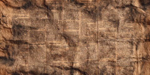 Aged and crumpled paper texture displays dense columns of indistinct printed text
